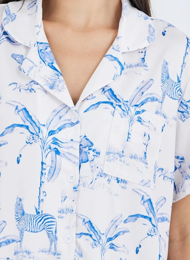 Take Two Take Two Graphic Print Buttoned Shirt and Pyjama Set