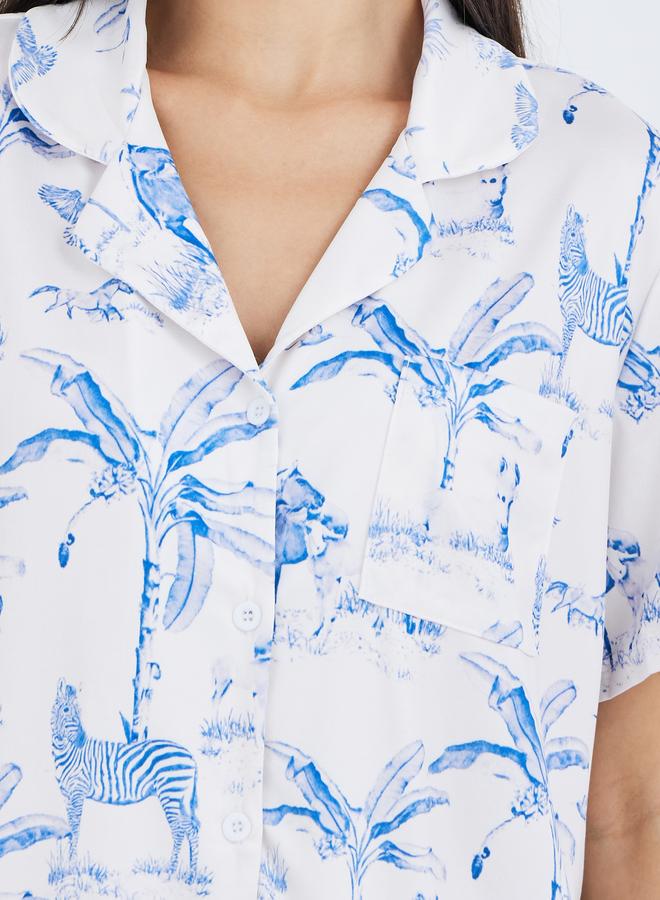 تايك تو طقم بيجامة وقميص بأزرار بطبعة جرافيك - Image 3