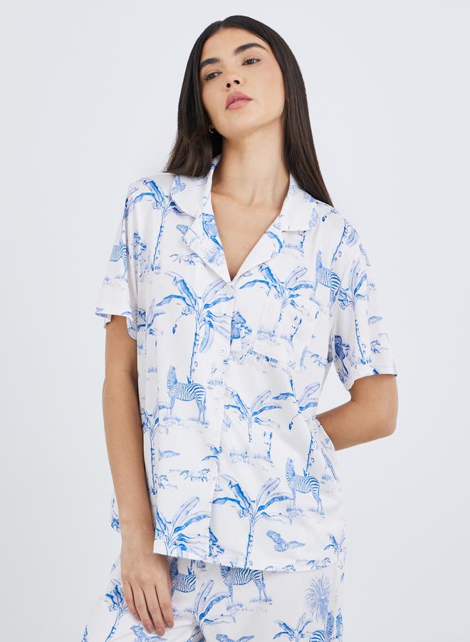 تايك تو طقم بيجامة وقميص بأزرار بطبعة جرافيك - Image 2