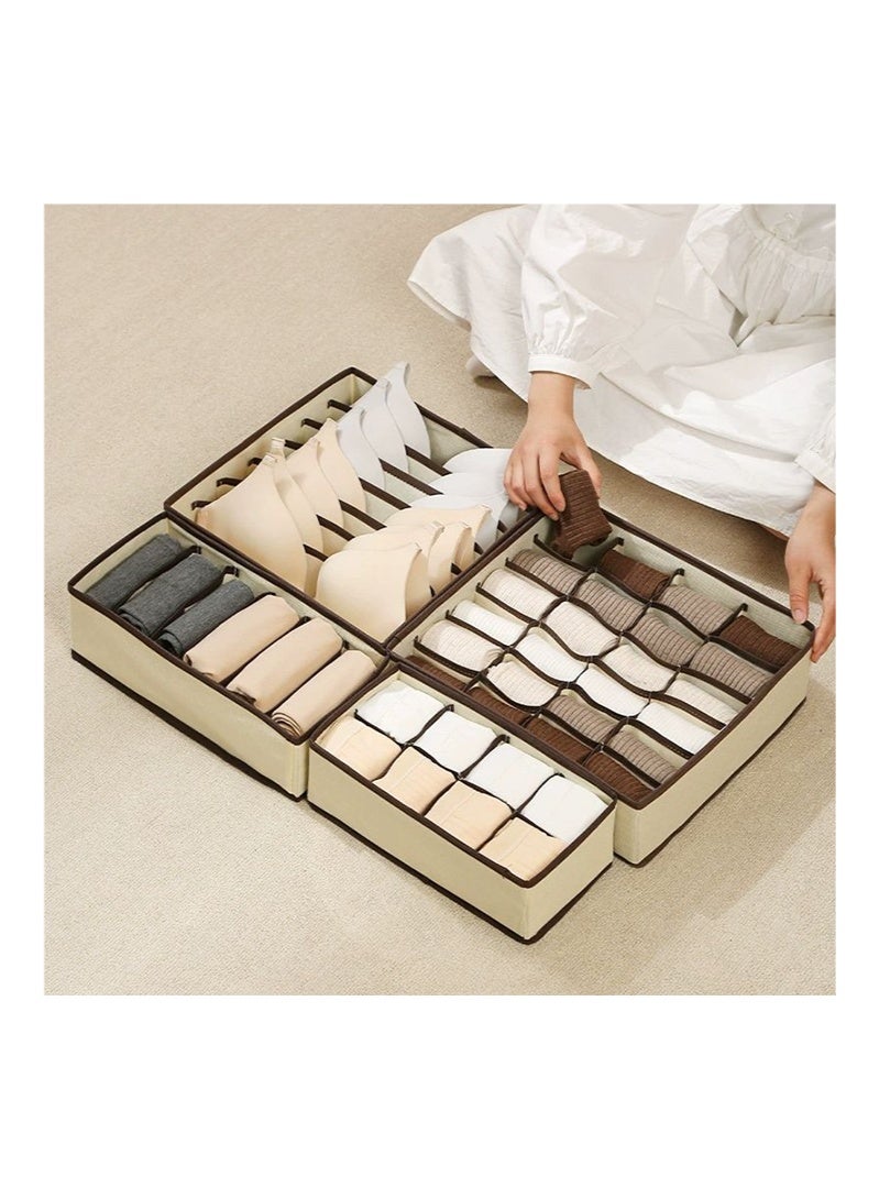 4-piece underwear storage box foldable, beige - Image 1