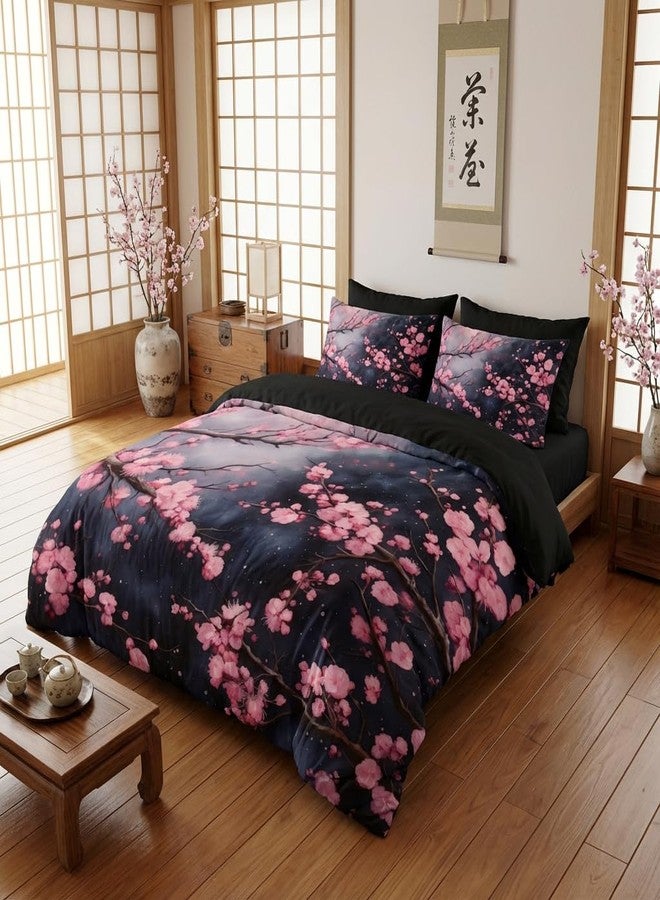 CCoutueChen Japanese Cherry Blossoms Comforter Set King Size, Pink Black Farmhouse Country Bedding Set for Adult Women, 3Pcs Soft Microfiber Quilted Set with 2 Pillowcases, 104"x90" - Image 4