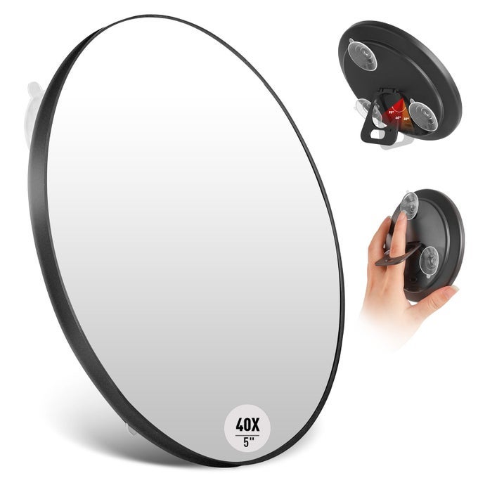 5 40X MAGNIFYING MAKEUP MIRROR WITH SUCTION CUPCOMPACT TRAVEL SIZE VANITY MIRROR WITH RING40X POWERFUL MAGNIFICATION CONCAVE MIRROR FOR DETAILED CHECKINGMIDSIZE PORTABLE HANDHELD MIRROR