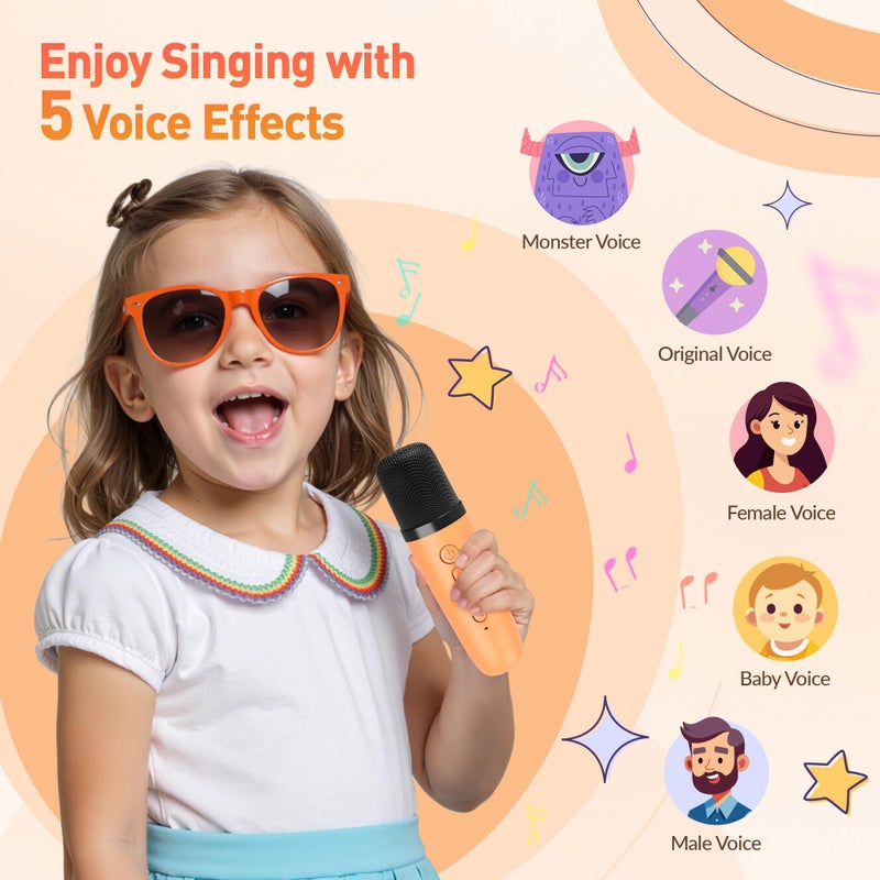 BEILIHART Karaoke Machine for Kids Adults: Mini Portable Karaoke Machine with 2 Wireless Microphones and Lights, Christmas Birthday Gifts for Girls Boys Family Home Party(Orange) - Image 4