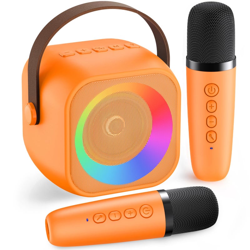 BEILIHART Karaoke Machine for Kids Adults: Mini Portable Karaoke Machine with 2 Wireless Microphones and Lights, Christmas Birthday Gifts for Girls Boys Family Home Party(Orange) - Image 1