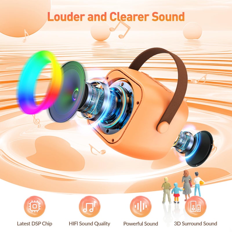 BEILIHART Karaoke Machine for Kids Adults: Mini Portable Karaoke Machine with 2 Wireless Microphones and Lights, Christmas Birthday Gifts for Girls Boys Family Home Party(Orange) - Image 2