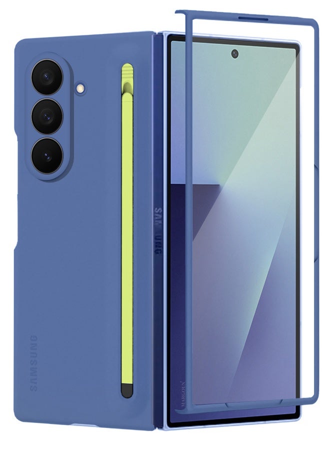 Case Cover and S Pen for Samsung Galaxy Z Fold 7, Slim Case with Built-in Compact S Pen, Holder and Storage Slot for Pen - Blue - Image 1