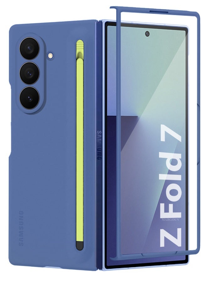 Case Cover and S Pen for Samsung Galaxy Z Fold 7, Slim Case with Built-in Compact S Pen, Holder and Storage Slot for Pen - Blue - Image 5