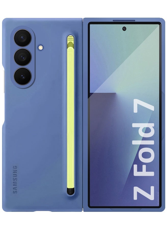Case Cover and S Pen for Samsung Galaxy Z Fold 7, Slim Case with Built-in Compact S Pen, Holder and Storage Slot for Pen - Blue - Image 3