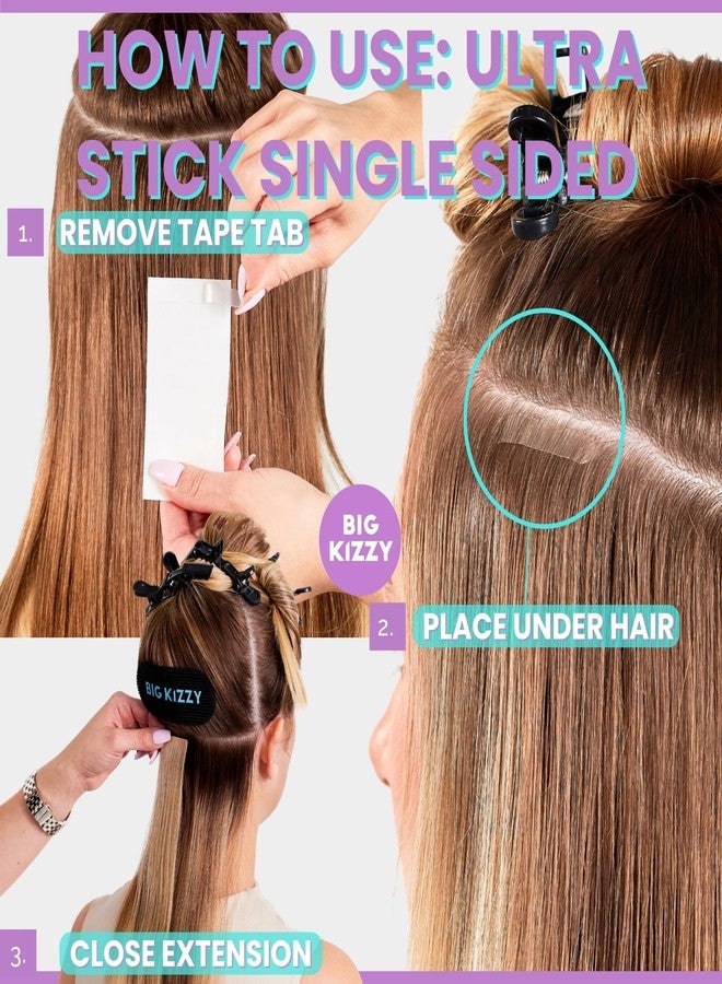 Big Kizzy Single Sided Ultra Stick Replacement Tape for Hair Extensions - 6-8+ Weeks of Wear - Strong Hold and Residue Free One Sided Tape for Extensions - 144 Tabs - Image 4