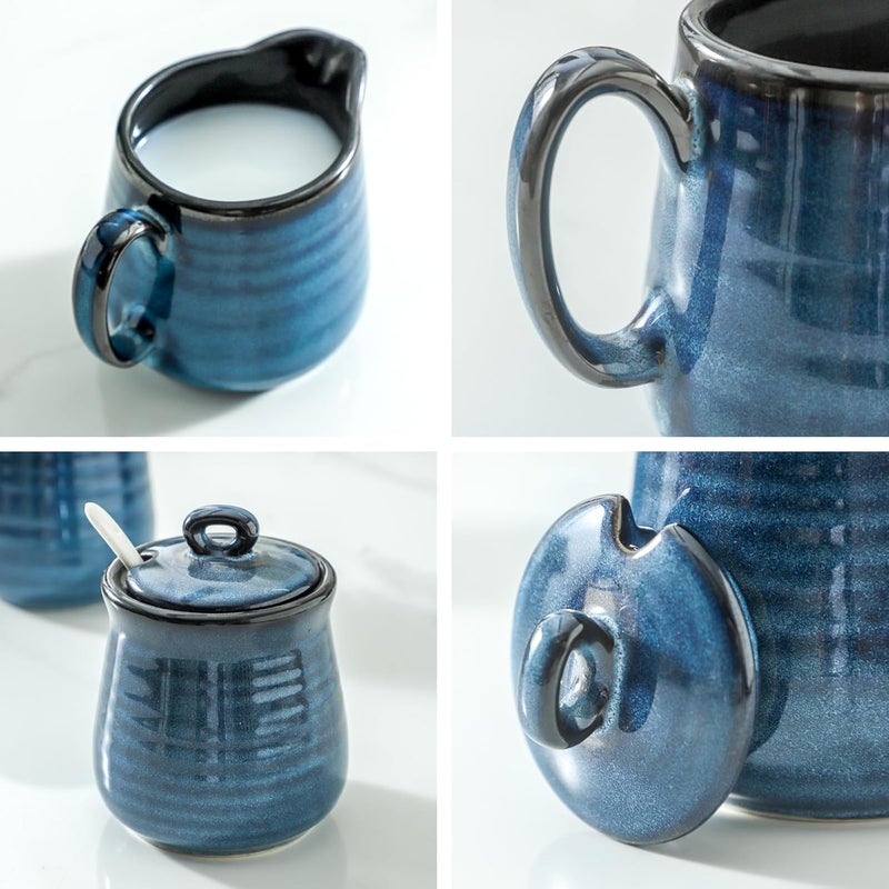 glowworm Porcelain Sugar and Creamer Set, 11 Ounce Sugar Container, 10 Ounce Cream Pitcher, Farmhouse Coffee Sets for Serving, Dishwasher Safe, Blue - Image 3