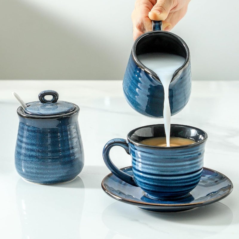 glowworm Porcelain Sugar and Creamer Set, 11 Ounce Sugar Container, 10 Ounce Cream Pitcher, Farmhouse Coffee Sets for Serving, Dishwasher Safe, Blue - Image 4
