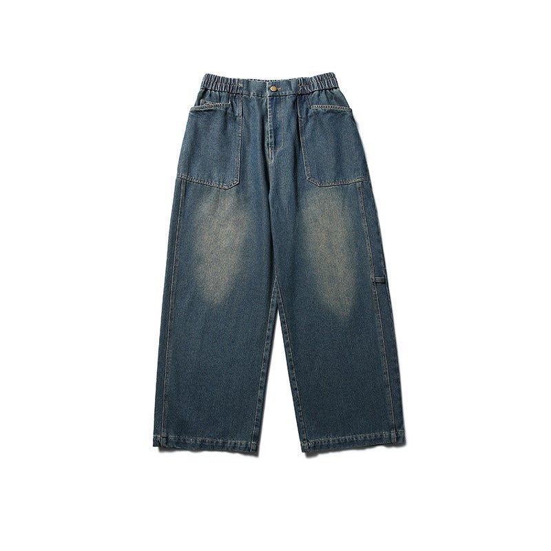 Japanese Style Retro Loose Old-Fitting Denim Trousers Loose All-Match Blue Tooling Plus Size Couple Pants For Boys And Girls - Image 1