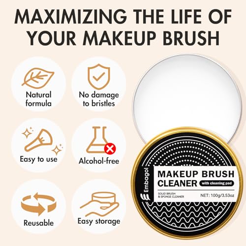 Embagol Makeup Brush Cleaner Solid Brush & Sponge Soap With Silicone Cleaning Pad, Vegan, Deep Cleaning, No Residue(100g/3.53oz) - Image 3
