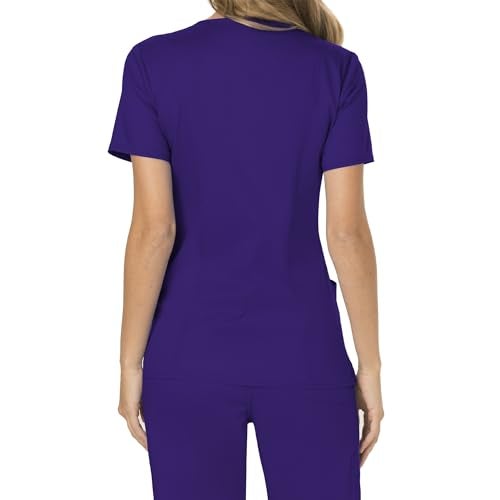 Cherokee Scrubs Top for Women Mock Wrap with 3 Pockets, Soft, 2-Way Stretch & Durable Fabric - WW610, XL, Grape - Image 2