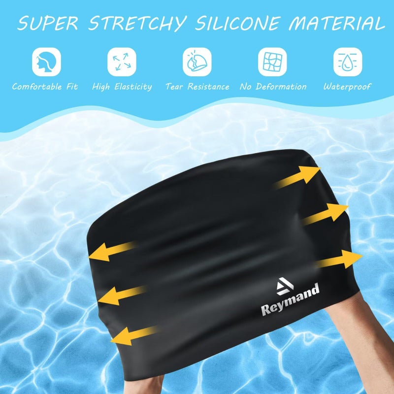 Reymand 2 Pack Kids Extra Large Swim Cap for Long Thick Hair, Waterproof Silicone Swimming Cap for Toddler Child Youth Girls Boys, Durable Swim Hats Bathing Caps for Braids, Dreadlocks, Extensions, Afros-1 - Image 3