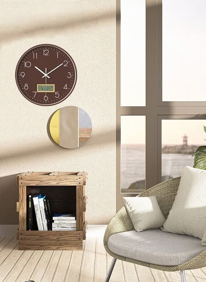 كوارتز جدار الساعة,12 بوصة ديكور الحديثة الصمت جدار الساعة عرض التاريخ,البني - Image 5