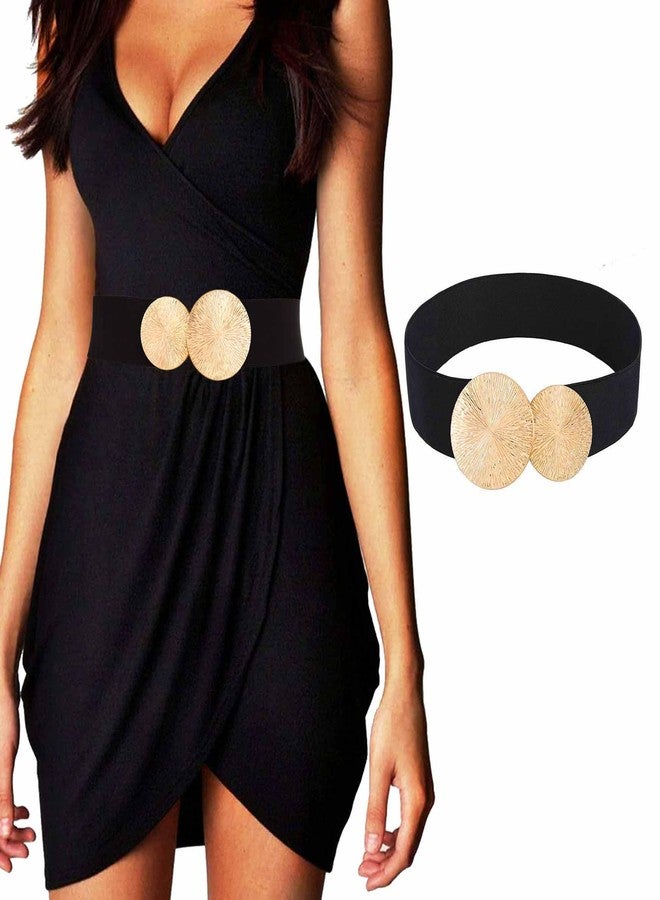 Yalice Women Wide Elastic Waist Belt Gold Double O-Rings Stretchy Belt for Dresses Skinny Cinch Belts Ladies Waist Bands (Black-Gold Buckle, Fit Waist Size:31''-37'') - Image 1