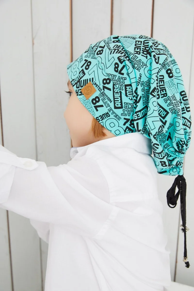 Babygiz Boy Turquoise Black Yarn 4 Season Hat Beanie Buff Soft Combed Cotton
