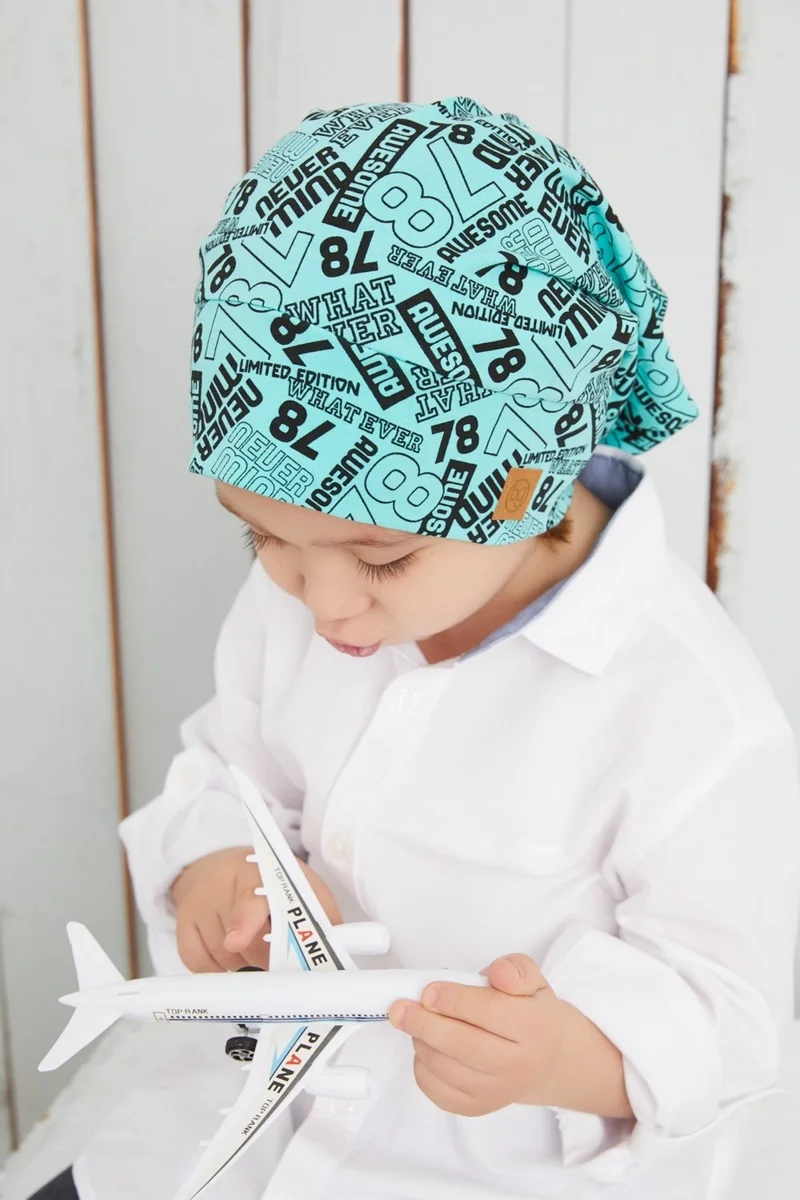 Babygiz Boy Turquoise Black Yarn 4 Season Hat Beanie Buff Soft Combed Cotton