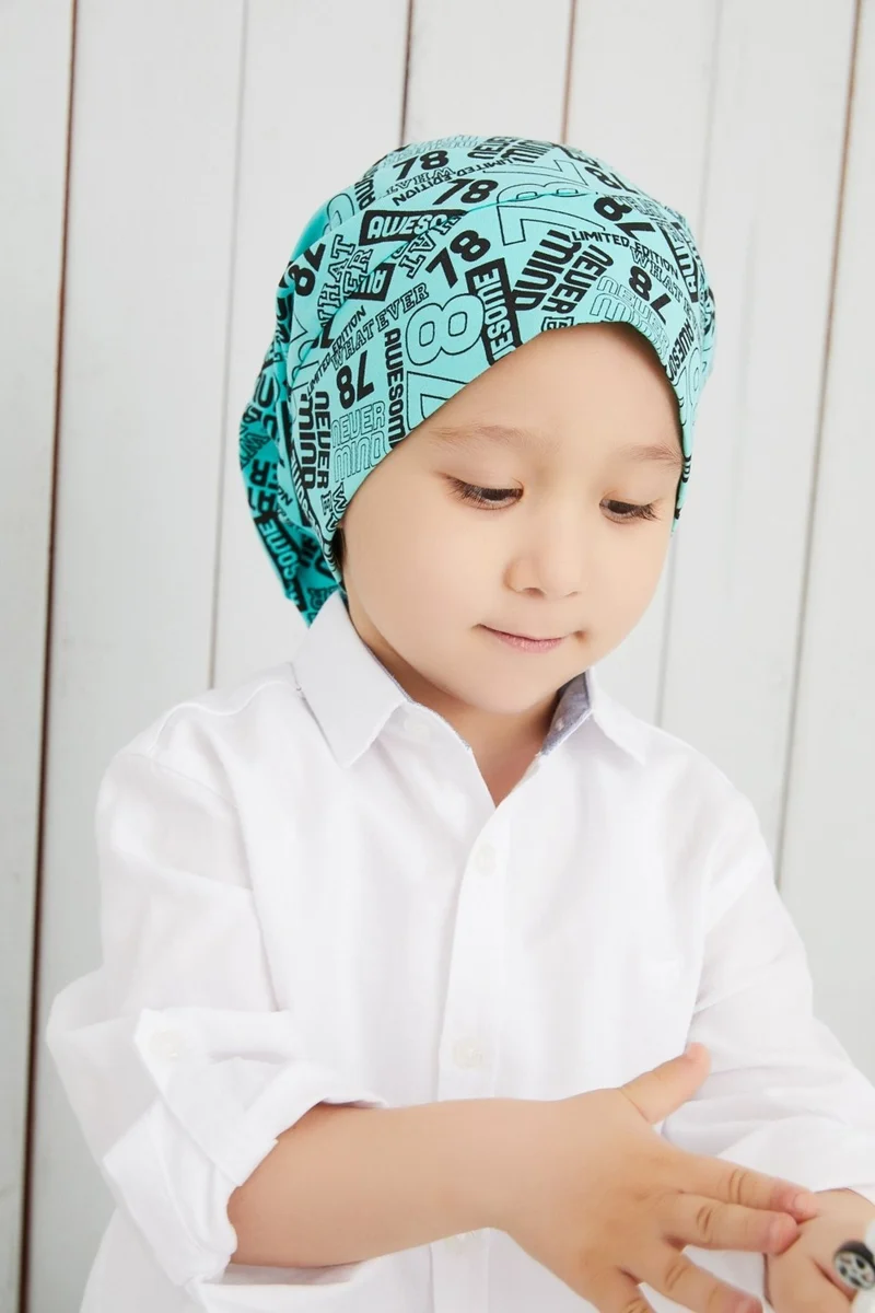 Babygiz Boy Turquoise Black Yarn 4 Season Hat Beanie Buff Soft Combed Cotton