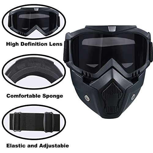 BROYEUR Paintball Mask Anti Fog,Tactical Full Face Mask Ski Mask Goggles Detachable Adjustable,Motorcycle Riding Face Protection (Black) - Image 3