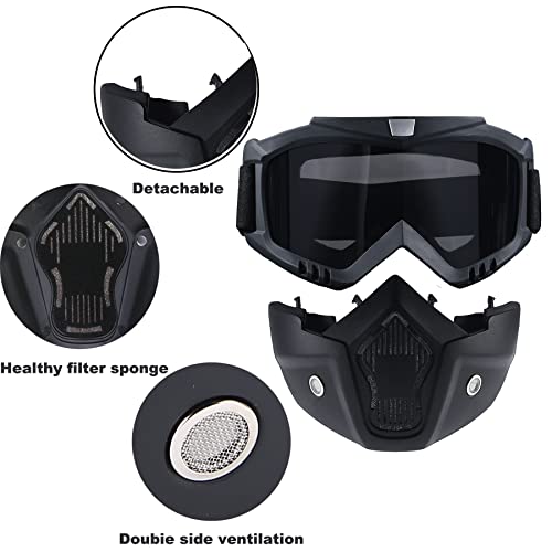 BROYEUR Paintball Mask Anti Fog,Tactical Full Face Mask Ski Mask Goggles Detachable Adjustable,Motorcycle Riding Face Protection (Black) - Image 4