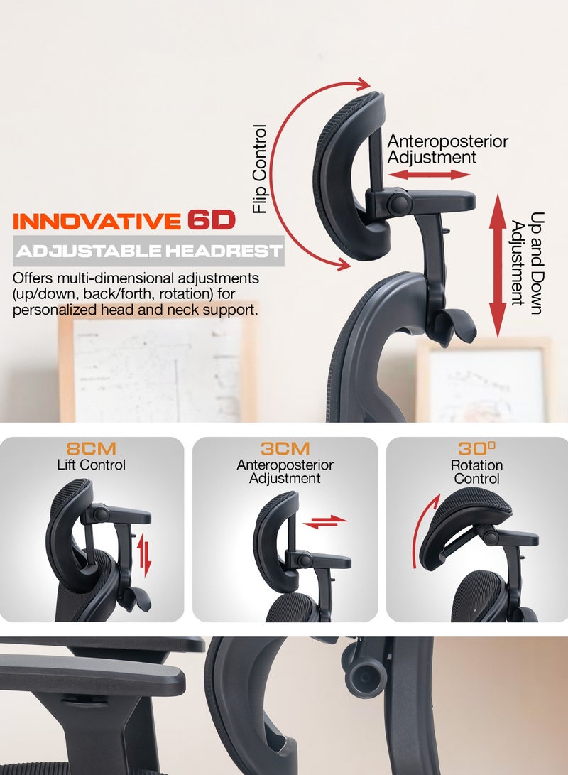 بيبي كرسي مكتب مريح فاخر للعمل من المنزل، كرسي كمبيوتر عالي الظهر للدراسة مزود بشبكة تسمح بمرور الهواء، ومسند ذراع ثلاثي الأبعاد، ومسند رأس رباعي الأبعاد، ودعم أسفل الظهر | كرسي مكتب للاستخدام المنزلي | كرسي ألعاب مزود بمسند للقدمين وخاصية الإمالة، أسود - Image 5