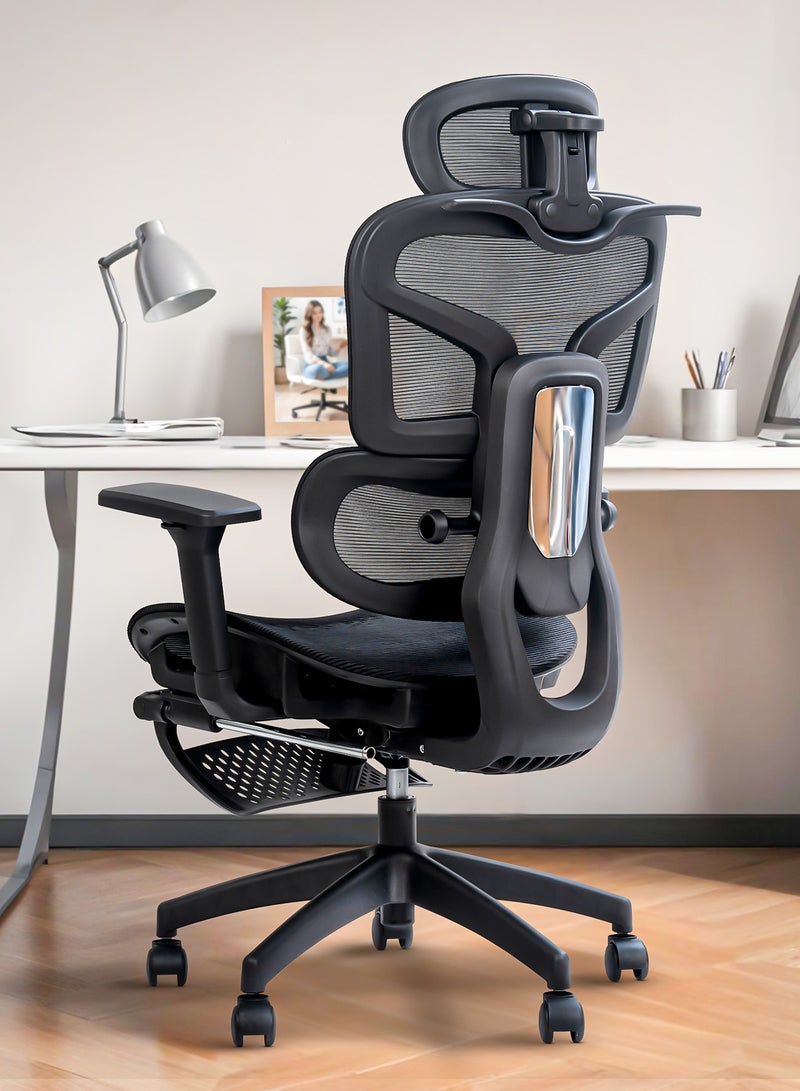 بيبي كرسي مكتب مريح فاخر للعمل من المنزل، كرسي كمبيوتر عالي الظهر للدراسة مزود بشبكة تسمح بمرور الهواء، ومسند ذراع ثلاثي الأبعاد، ومسند رأس رباعي الأبعاد، ودعم أسفل الظهر | كرسي مكتب للاستخدام المنزلي | كرسي ألعاب مزود بمسند للقدمين وخاصية الإمالة، أسود - Image 1