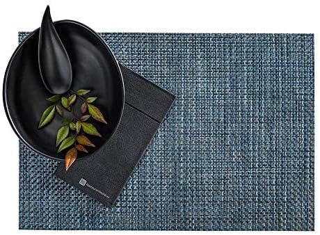 Restaurantware طقم 6 حصائر طاولة بلاستيكية من رستورانتوير أمالفي 16 × 12 بوصة بتصميم سلة للخارج مقاومة للحرارة وغير قابلة للبقع باللون الأزرق البلطيقي - Image 2