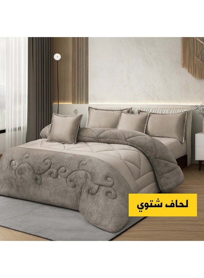 مينج لي مفرش شتوي نفرين نظام وجهين وجه مخمل وجه فرو - طقم مفارش 6 قطع ( 1 لحاف + 1 وشرشف مطاطي + 4 أغطية وسائد ديكورية ) يناسب سرير مقاس 200x200 سم - Image 1