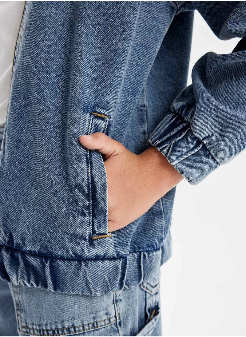 DeFacto Bomber Jean Jacket With Zipper And Pockets Seasonal Printed