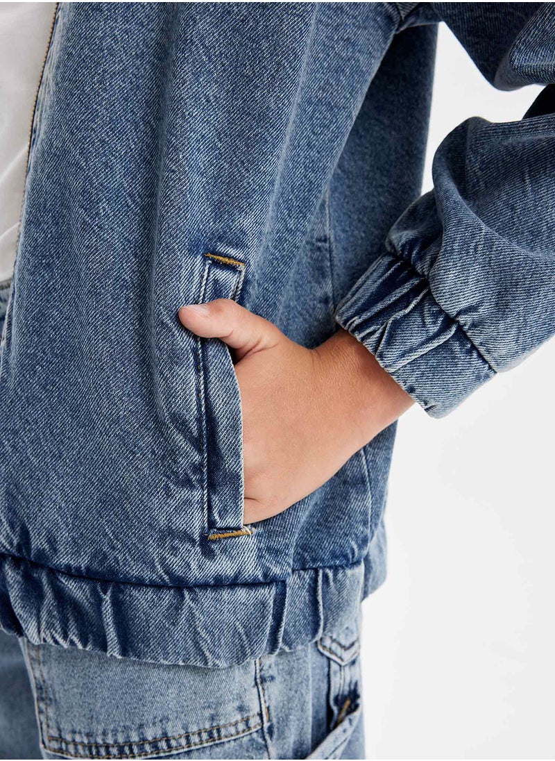 DeFacto - Bomber Jean Jacket With Zipper And Pockets Seasonal Printed - Image 1
