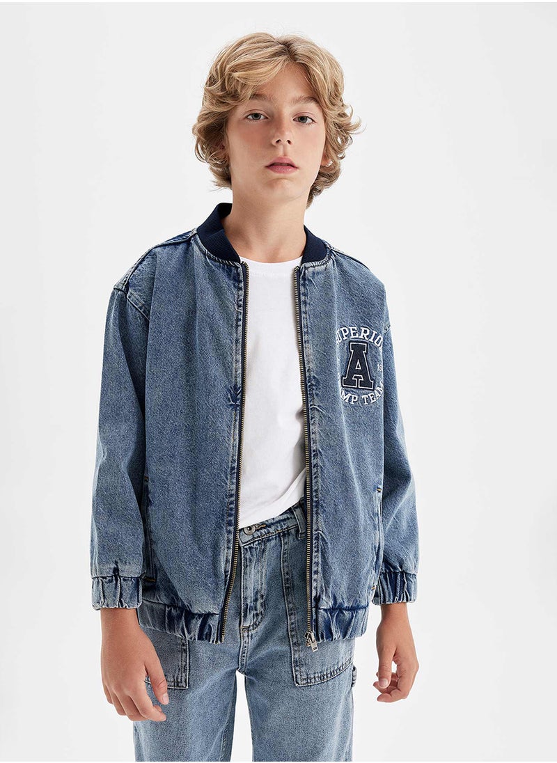 DeFacto - Bomber Jean Jacket With Zipper And Pockets Seasonal Printed - Image 1