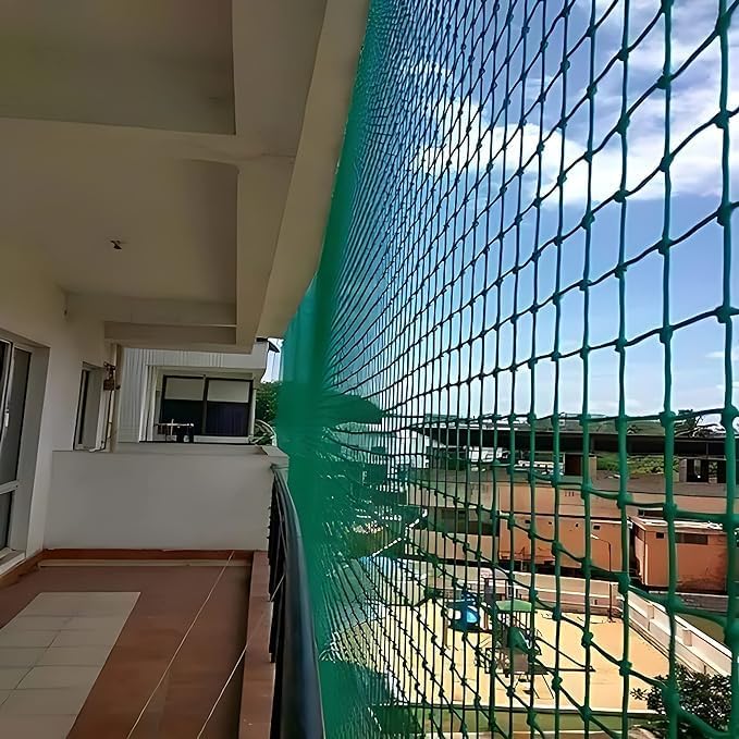 Monkey Net/Cricket Net/Children Safety net/Nylon - (8X18 FT) -2 MM 30 Ply String Size 44 mm Hole, Green in Color Sample Kit Along (8X18 FT, Green)