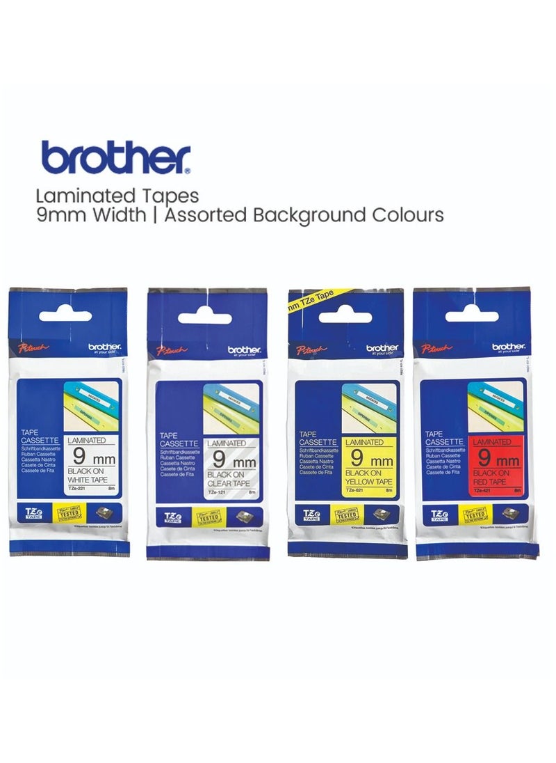brother Brother P-Touch Label Tape 9mm .35'' Laminated  TZ Tape, TZe-221,121,421,621 P-Touch Label Maker PTH110 PTD210 PTD220 PTD200 PTD400, 4 PK  - Image 1