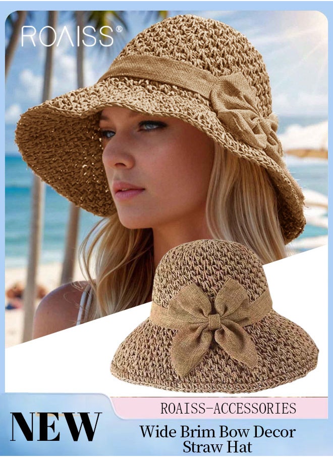 Women's Wide Brim Bow Decor Straw Hat, Lightweight Breathable Sun Hat with UV Protection for Summer Beach Outdoor, Fashion Accessories - pzsku/Z3DFC2A0D323654DDFCB2Z/45/_/1720427624/1031db14-fc1e-4e6f-884b-ce157ddbdd3b