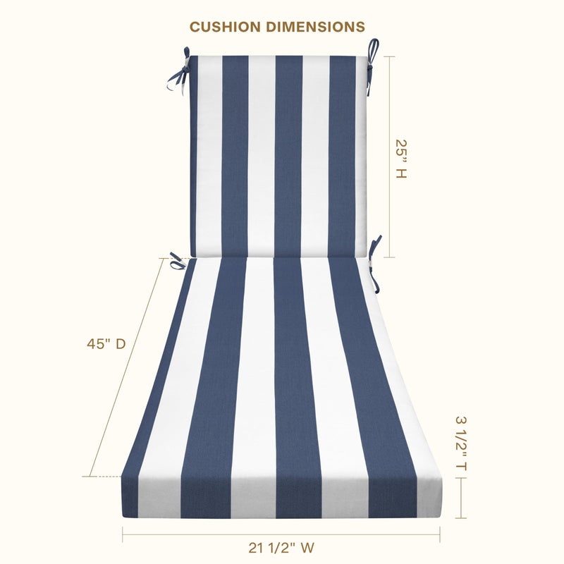 Honeycomb Outdoor Heritage Chaise 21.5 x 70, Cabana Stripe Blue & White Chaise Lounge Cushion with Removable Cover, for Patio Furniture - Image 4