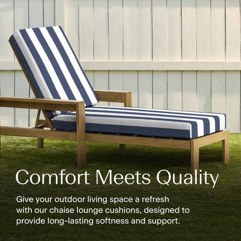 Honeycomb Outdoor Heritage Chaise 21.5 x 70, Cabana Stripe Blue & White Chaise Lounge Cushion with Removable Cover, for Patio Furniture - Image 2