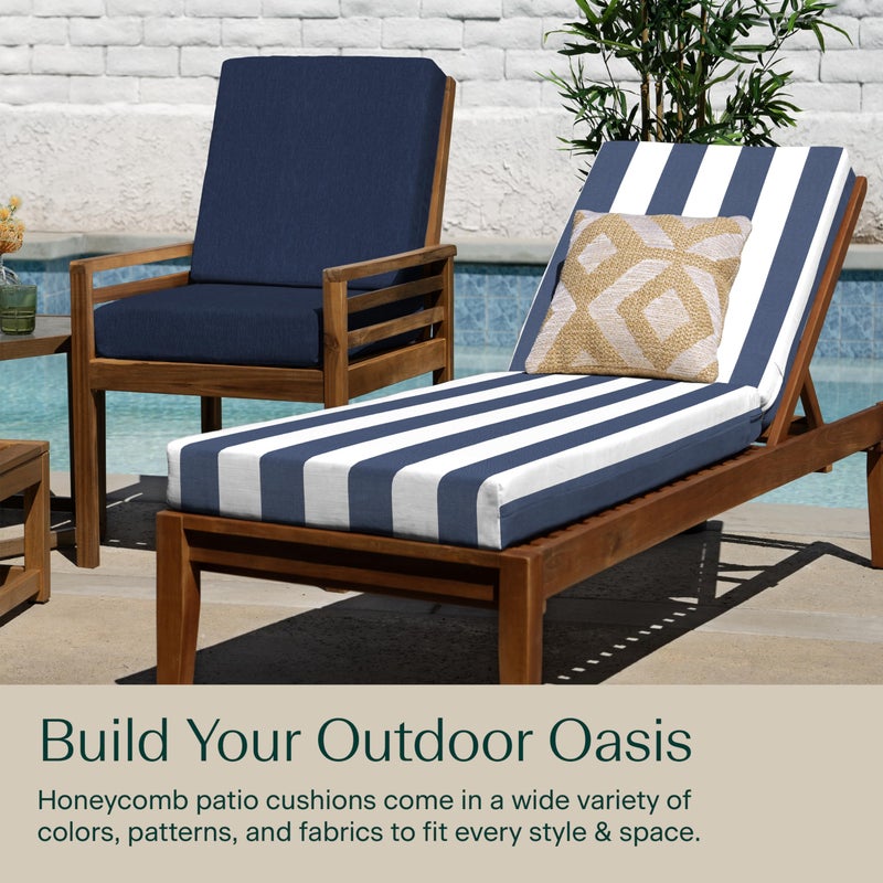 Honeycomb Outdoor Heritage Chaise 21.5 x 70, Cabana Stripe Blue & White Chaise Lounge Cushion with Removable Cover, for Patio Furniture - Image 3