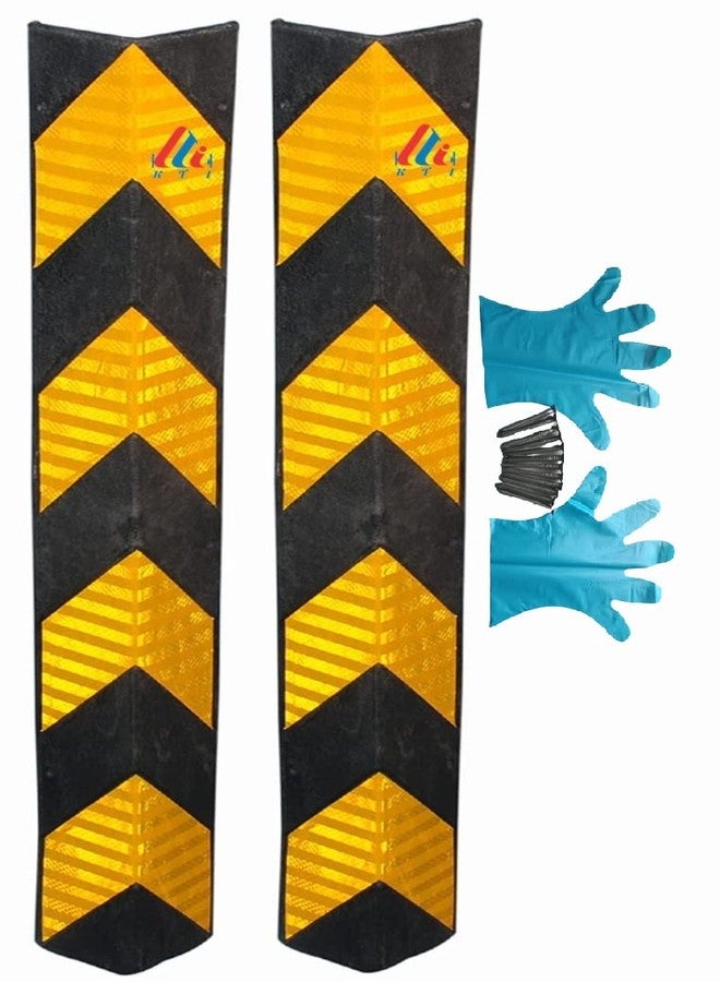 K T I® Pillar Guard, Rubber Material L Shaped Corner Guard with Yellow Reflective Tapes For High Visibility In Dark comes with installation Kit- 800mm, Pack of 2 - Image 1