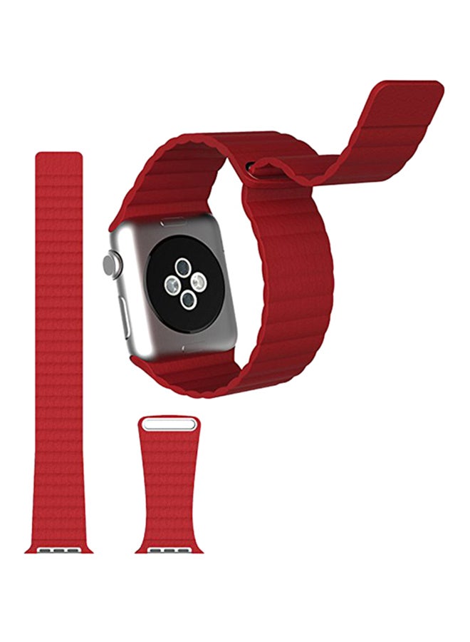 Ozone Magnetic Leather Strap For Apple Watch 40Mm Series 4 / 38Mm Series 3 / 2 / 1 Red red - Image 3