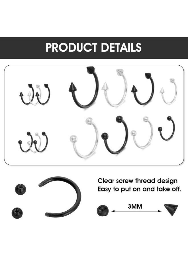 Yolev 32Pcs Horse Shoe Rings Surgical Steel 14G Different Sizes Horseshoe Rings Surgical Steel Nose Septum Horseshoe Ring Earring Eyebrow for Women Men Smile Piercing Jewelry  - Image 3