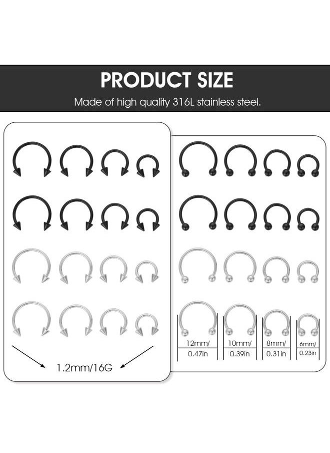 Yolev 32Pcs Horse Shoe Rings Surgical Steel 14G Different Sizes Horseshoe Rings Surgical Steel Nose Septum Horseshoe Ring Earring Eyebrow for Women Men Smile Piercing Jewelry  - Image 2