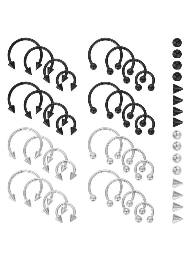 Yolev 32Pcs Horse Shoe Rings Surgical Steel 14G Different Sizes Horseshoe Rings Surgical Steel Nose Septum Horseshoe Ring Earring Eyebrow for Women Men Smile Piercing Jewelry  - Image 1