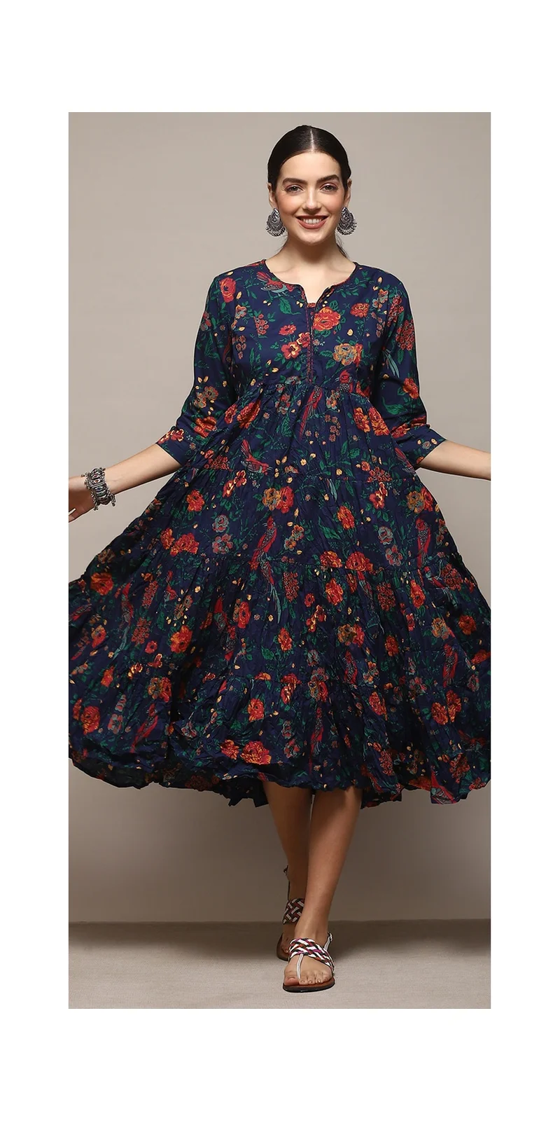 بيبا فستان مطبوع بخط قطن مخضر مخضر