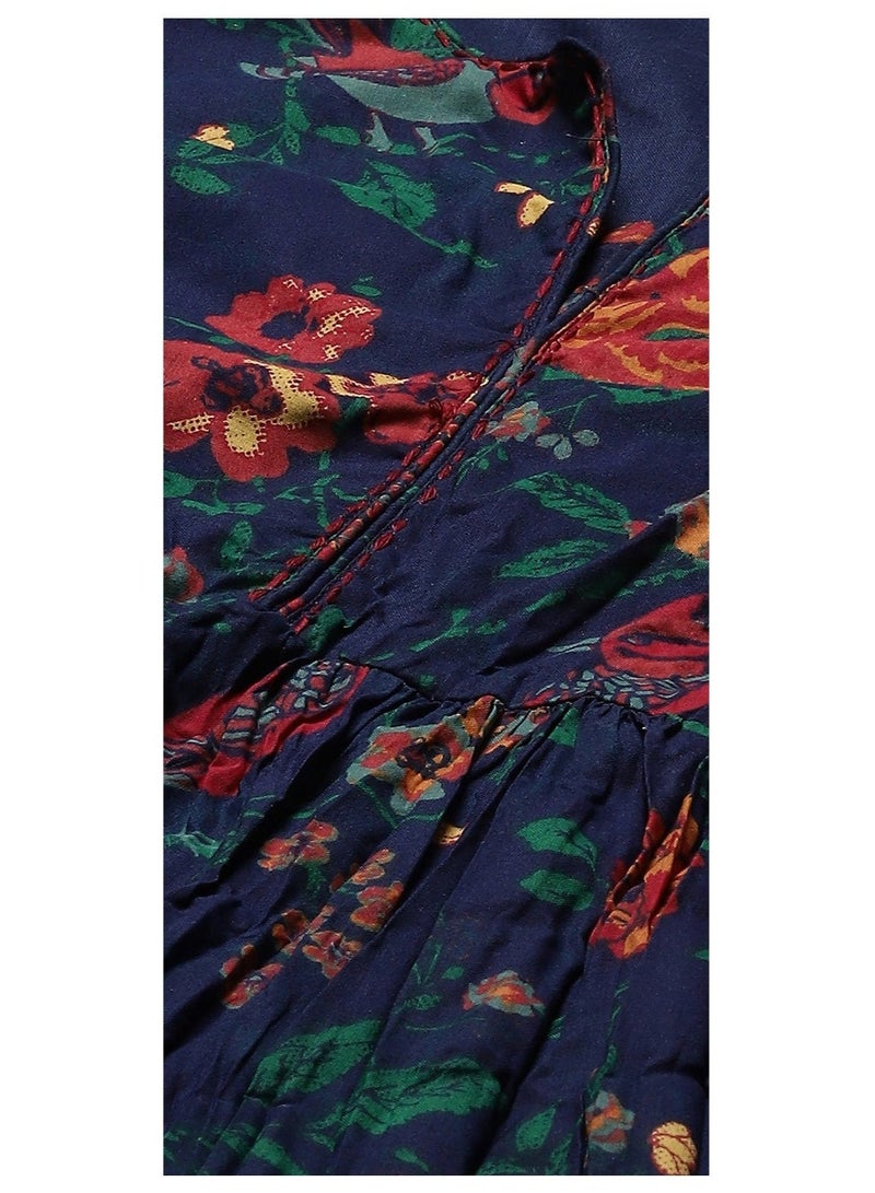 Biba Teal Cotton Flared Printed Dress - Image 2