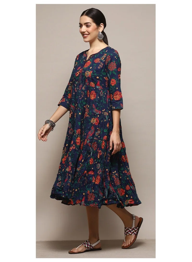 Biba Teal Teal Cotton Flared Printed Dress for Women | Best Price UAE