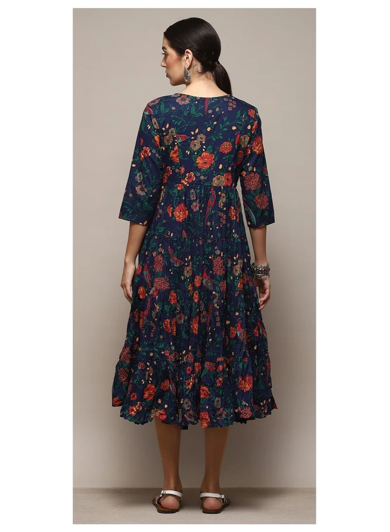 Biba Teal Teal Cotton Flared Printed Dress for Women | Best Price UAE