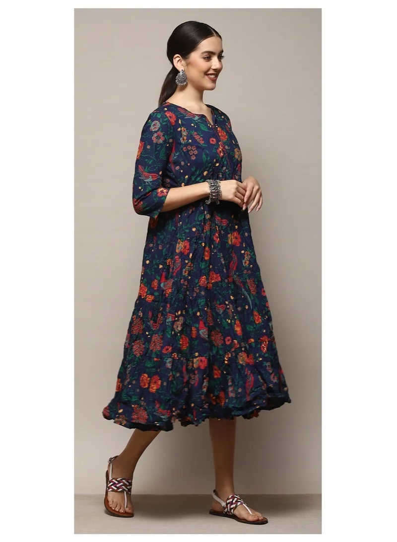 Biba Teal Teal Cotton Flared Printed Dress for Women | Best Price UAE