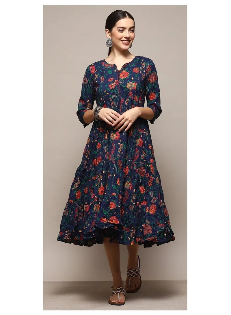 Biba Teal Teal Cotton Flared Printed Dress for Women | Best Price UAE